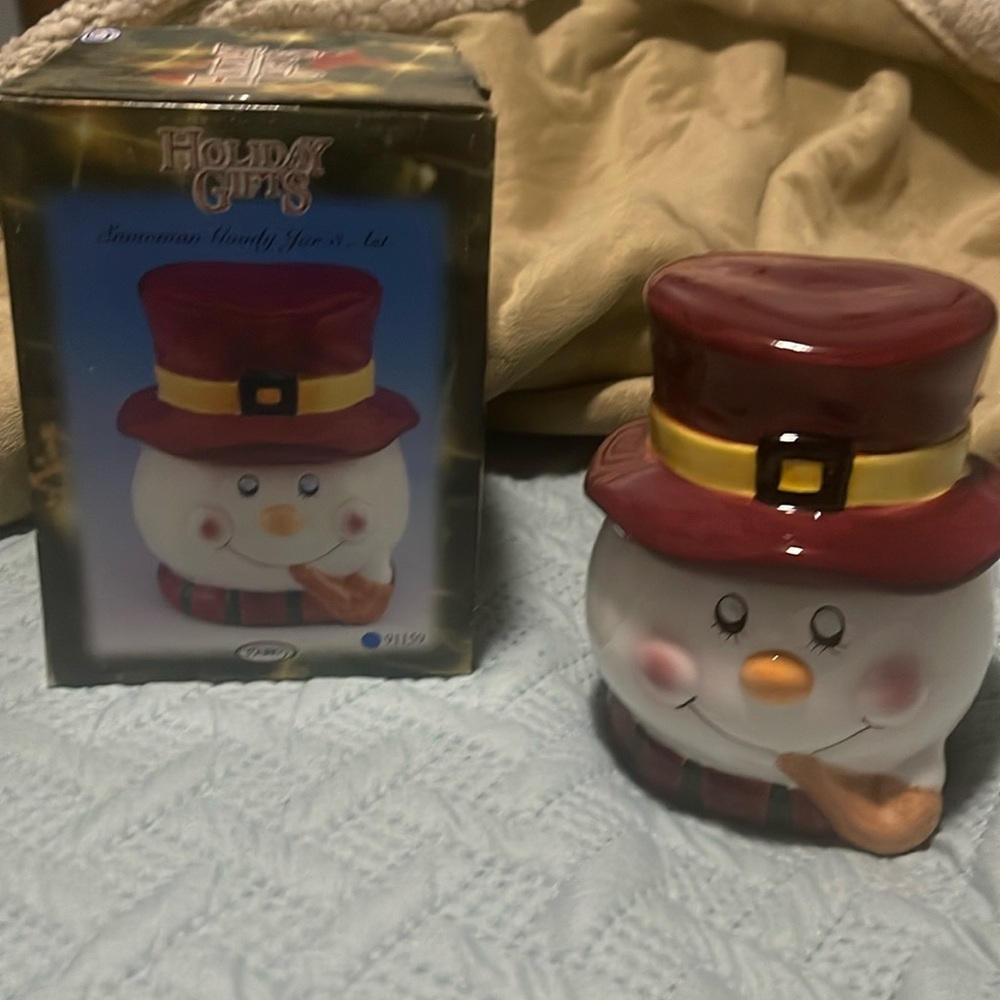 Christmas 🎄Snowman Goody Jar ⛄️ Vintage 2001 Youngs Inc Holiday Gifts